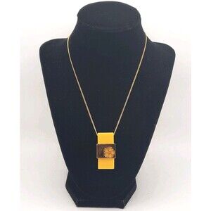 NEW Trina Turk Yellow & Gold Tone Rectangle Lucite Pendant Necklace 70s Inspired